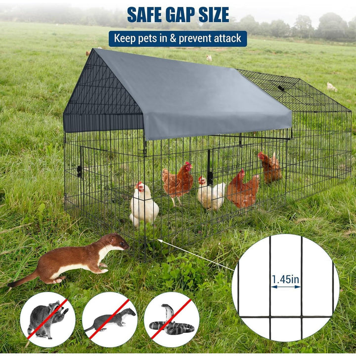 Lumiparty Portable Metal Chicken Coop, Spire Shaped Chicken Run Rabbits Habitat with Waterproof and Anti-Ultraviolet Cover for Backyard Farm, Black