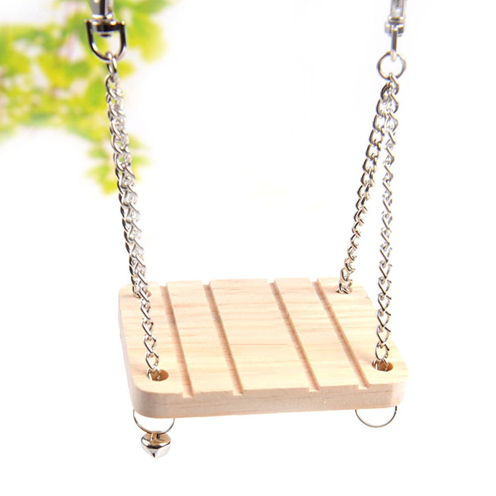 GARENAS Pet Hamster Mouse Wood Swing Hammock Play Toys Small Animal Cage Hanging Seesaw(Beige)