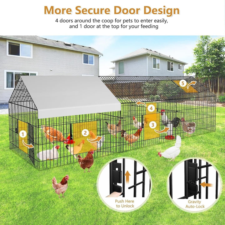 Metal Chicken Coop with Cover Chicken Run Pen for Yard Outdoor Large Portable Chicken Playpen Enclosure Rabbit Small Animal Dog Poultry Cat Cage Duck Coop Hen