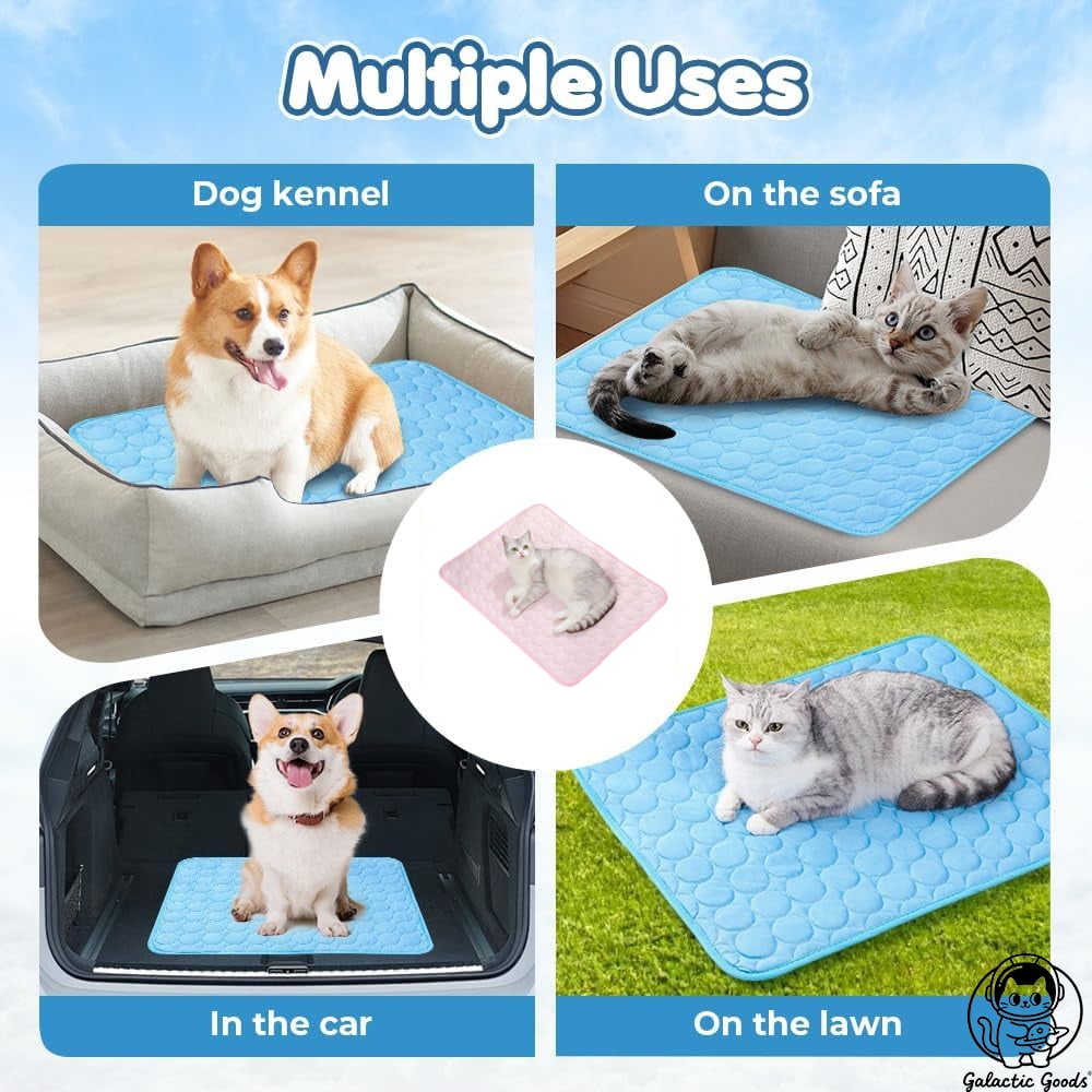 Galactic Goods-Dog Cooling Mat for Summer - Pet Cooling Pad with Gel Ice Pack, Non-Slip & Machine Washable, Cooling Mat for Dogs & Cats Indoor/Outdoor Use