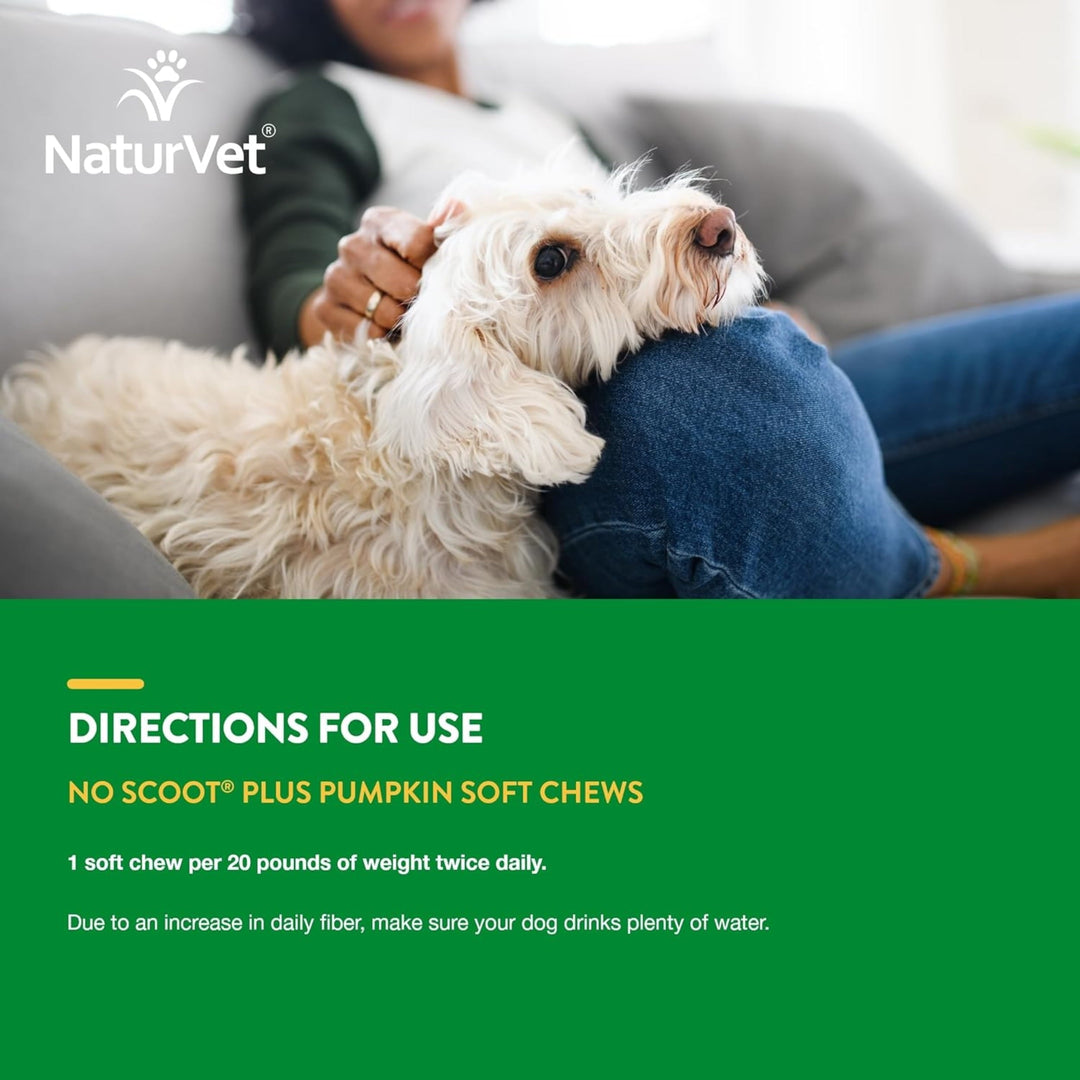 NaturVet No Scoot for Dogs Plus Pumpkin, Supports Digestion, Healthy Anal Gland & Bowel Function, 120 Soft Chews