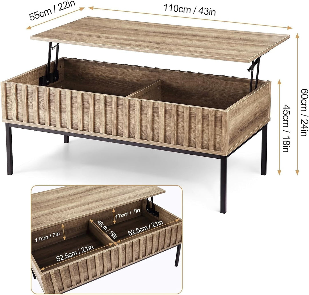 Modern Lift Top Coffee Table, Rustic Wooden Coffee Table with Hidden Storage Compartment Table for Living Room, Center Table for Living Room or Office，