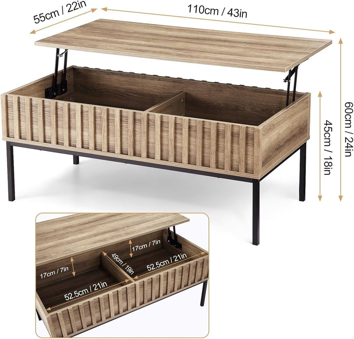 Modern Lift Top Coffee Table, Rustic Wooden Coffee Table with Hidden Storage Compartment Table for Living Room, Center Table for Living Room or Office，
