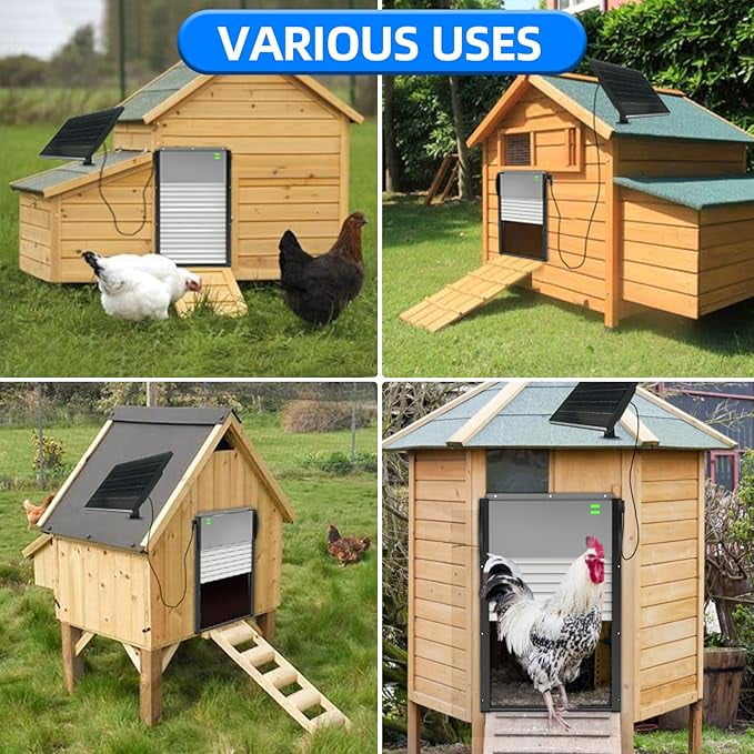 Automatic Chicken Coop Door Solar Powered with Timer, Programmable Light Sensor Openers with Remote Control, Anti-Pinch Aluminum Auto Chicken Coops Doors with 5 Modes for Farm, Outdoor, Yard, Gray