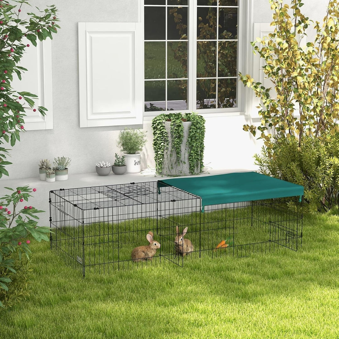 AEGFKD73" L Metal Chicken Playpen, Small Animal Cage, Chicken Coop, Pet Yard Fence for Rabbits, Chinchillas with Roof for Indoor & Outdoor, 20" H, Green