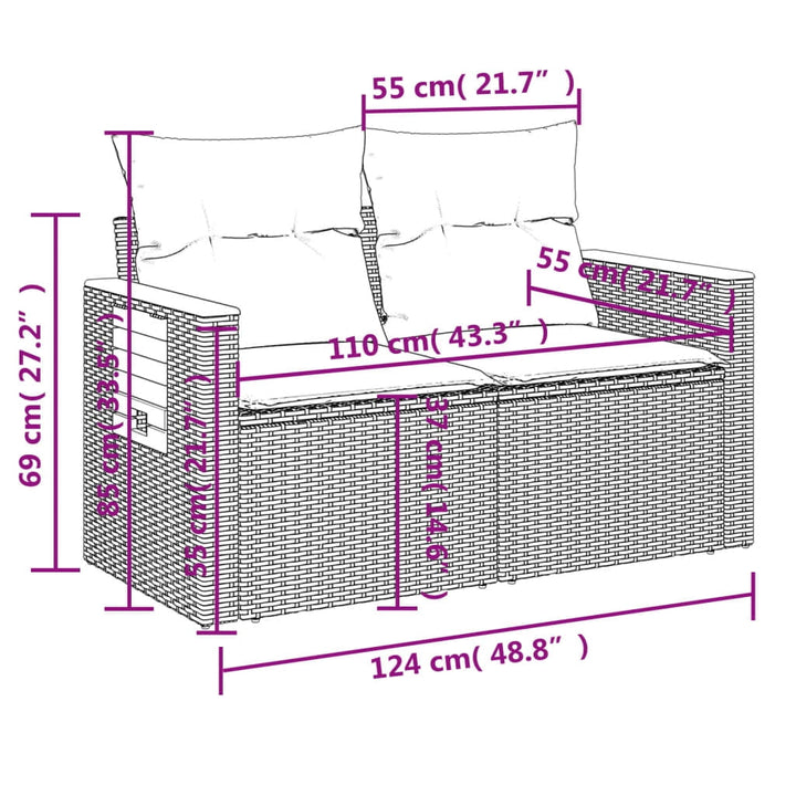 vidaXL Garden Sofa Set Grey PE rattan Large Adjustable Feet