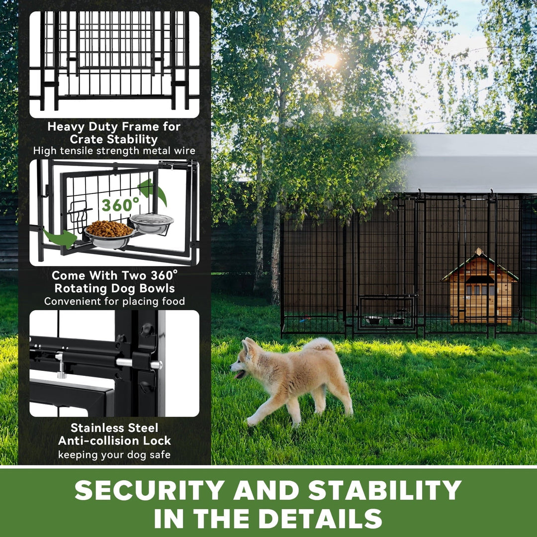 WOKEEN Large Dog Kennel Outside, 6'×4'×6',Welded Rectangular dog kennel outdoor with Waterproof Roof,2 Rotating Bowls & Secure Lock for Backyard （All Life Stages Dogs）