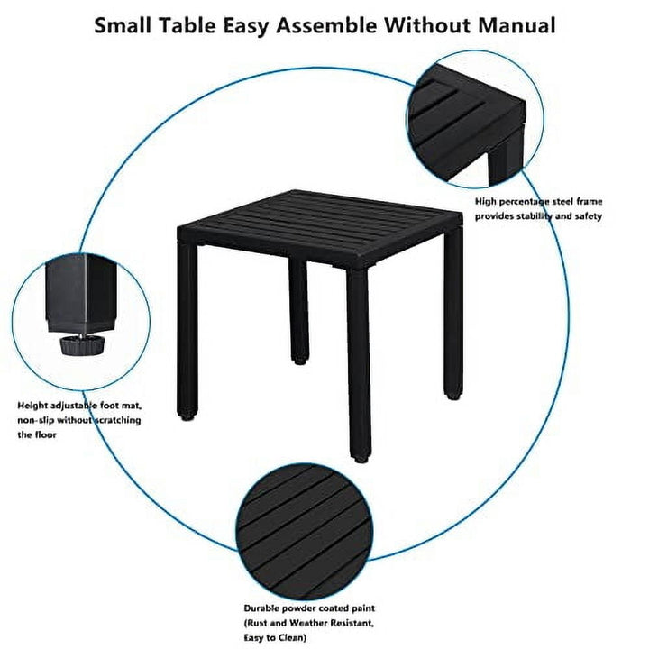 amopacorp Indoor Outdoor Small Metal Square Side End Table, Patio Coffee Bistro Table, Fashionable and Simple Wrought Iron Side Table, Black