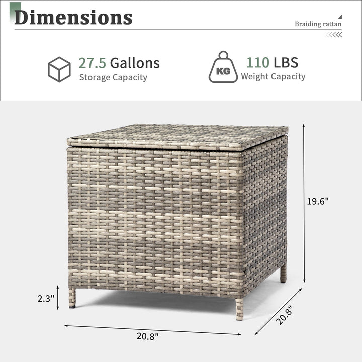 Funnil Outdoor Wicker Side Table for Patio Deck Garden, All-weather Rattan Small Storage Box End Table, Square Resin Coffee Table with Iron Frame, Gray