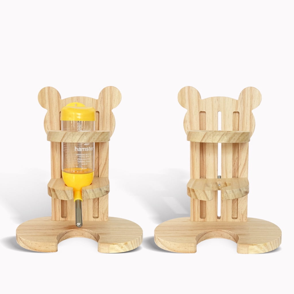 AOOOWER Hamster Water Bottle Holder Adjustable Wood Stand for Guinea Pig Small Pet Gift