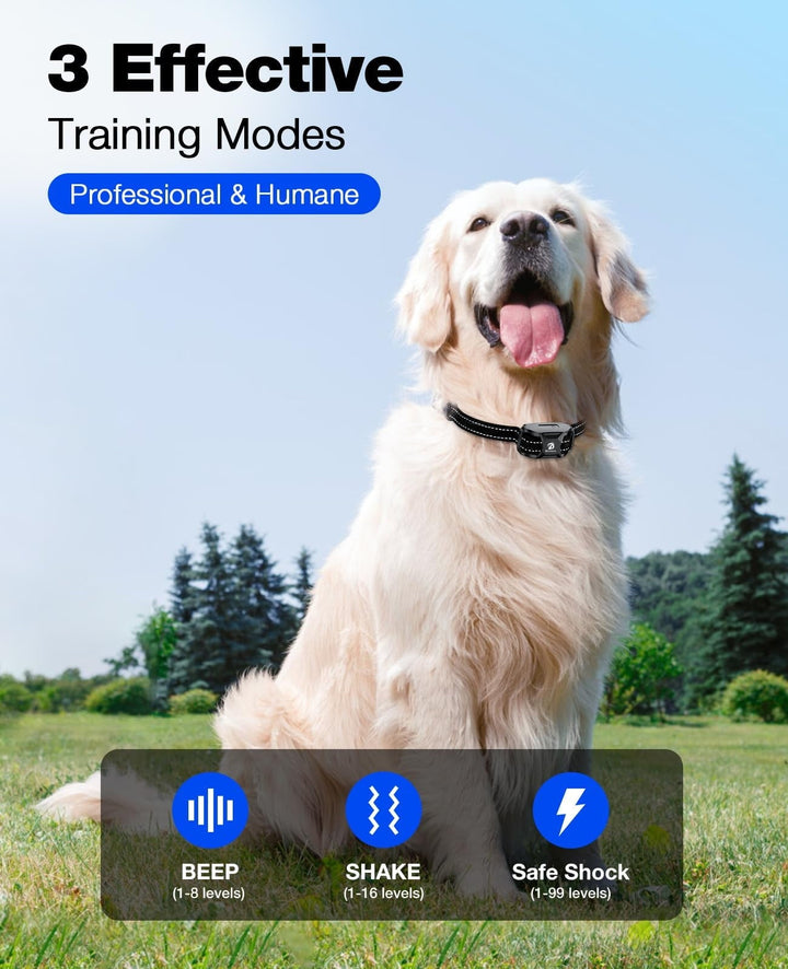 Dog Shock Collar - 3300Ft Rechargeable Waterproof Training Collar with Remote for Small, Medium & Large Dogs, Safe Beep, Vibration & Shock Modes (5-120lbs) Blue