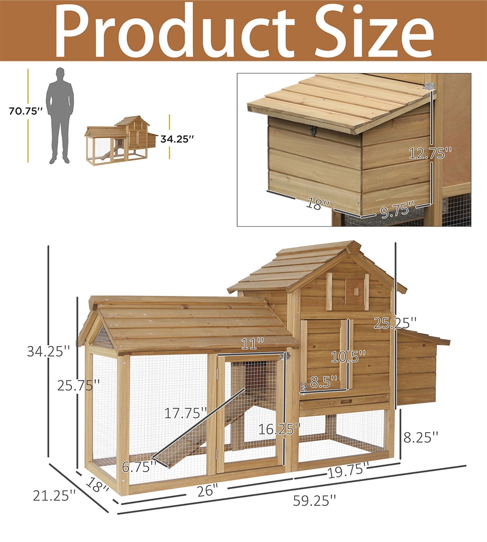 WRXNOOK 59" Wooden Chicken coop, Small Hen House with 2 Doors, Nesting Box & Removable Tray Poultry Cage for Outdoor Backyard