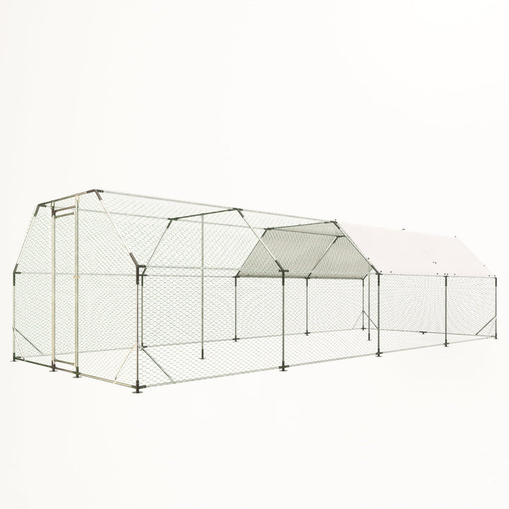 Coowa Galvanized Large Metal Walk-in Chicken Coop Cage Farm Poultry Run Hutch Hen House 9.94 ft x 25.68 ft