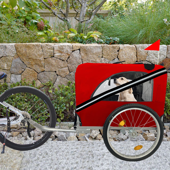 Noaman Dog Bike Trailer for Medium & Small Dogs, 20 Inch Wheels, Breathable Mesh Pet Cart with 3 Entrances, Safety Flag & 8 Reflectors, Folding Design, Red+Black, Up to 88 lbs Capacity, Steel Frame