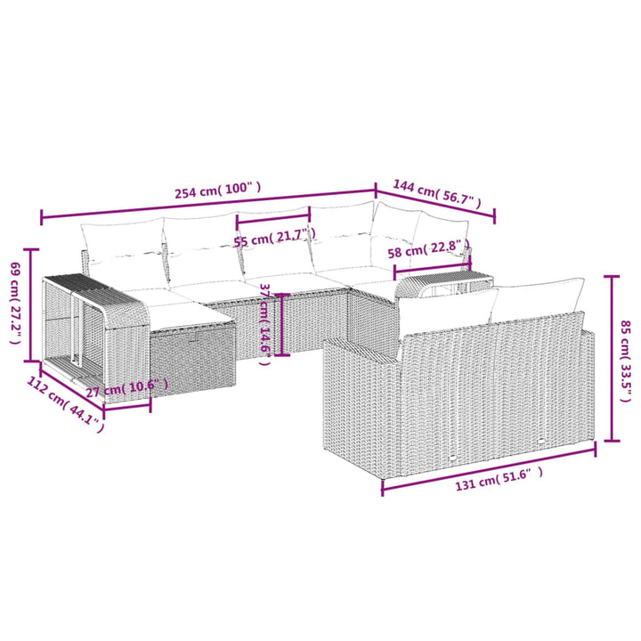vidaXL Garden Sofa Set Grey PE Rattan Large Modular Garden Sofa Set