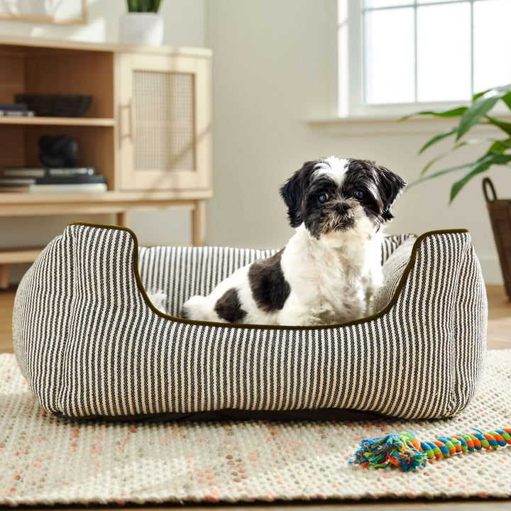 Vibrant Life High Wall Striped Bed for Dogs, High Walled Cuddler, Striped, Black & White, Medium, 27" x 21"