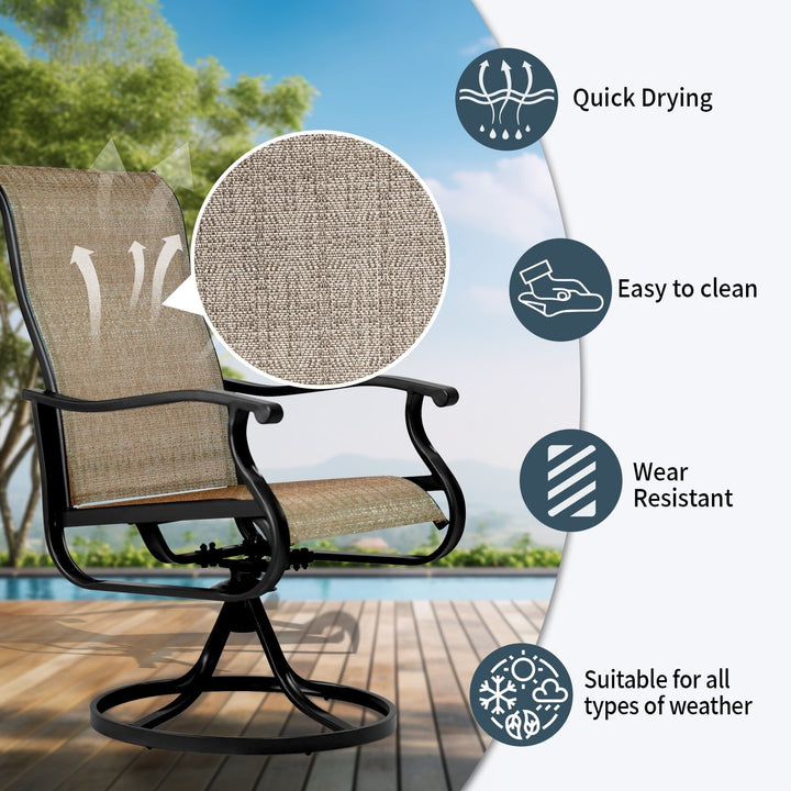 Outdoor Swivel Rocker Dining Chairs Set of 2 - High Back All-Weather Textilene Mesh & Metal Frame, Comfortable Patio Chairs for Garden, Deck, Backyard (Brown)