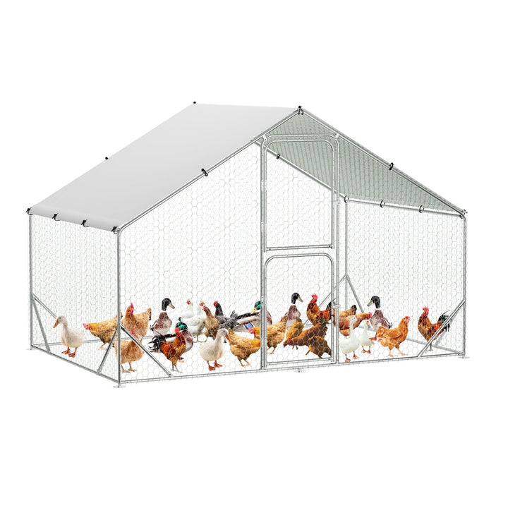 Pinypikaka Large Metal Chicken Coop, Walk in Chicken Runs with Cover for Yard, Large Chicken Coop with Double Door, Metal Chicken Pens for Outdoor Farm Yard