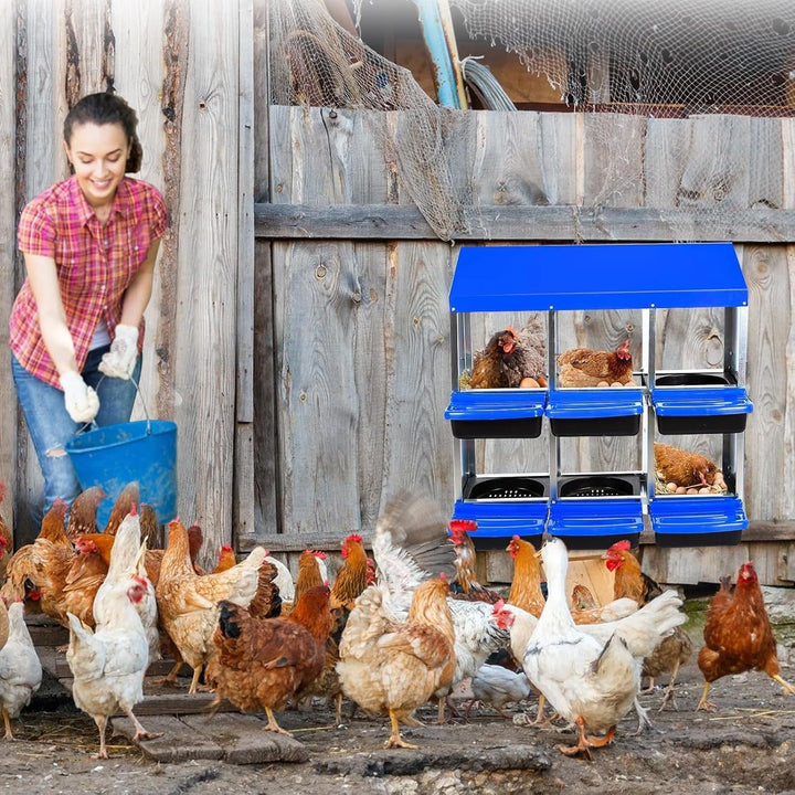 Galvanized Steel Chicken Nesting Box with Roll-Away Egg Tray, Ventilation & Wall/Stand Mount, 6/8/10 Hole Hen Coop Laying Box