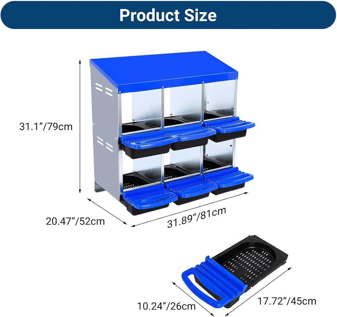 Galvanized Steel Chicken Nesting Box with Roll-Away Egg Tray, Ventilation & Wall/Stand Mount, 6/8/10 Hole Hen Coop Laying Box