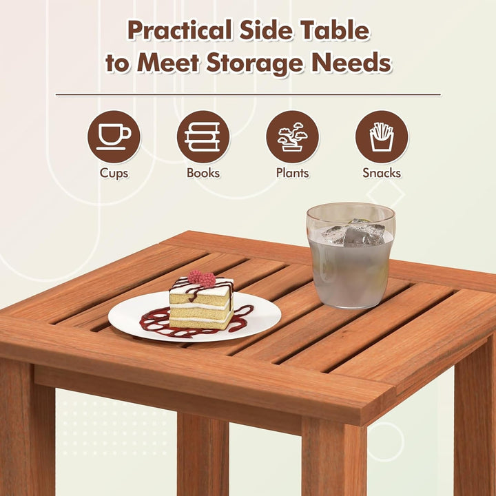 ETHFRF Hardwood Outdoor Side Table - All-Weather Patio Square End Table with Slatted Tabletop, Small Coffee Bistro Table for Outdoor, Indoor, Garden, Poolside and Balcony, Natural (1)，Orange-brown