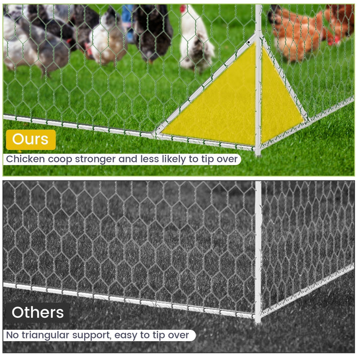 Pinypikaka Large Metal Chicken Coop for 6 to 10 Chickens, Chicken Pens Outdoor with Top for Chicks, Ducks 6.5'L x 9.8' Wx 6.5'H Dome Walk-in Poultry Cage with Waterproof Cover for Yard, Outdoor Farm