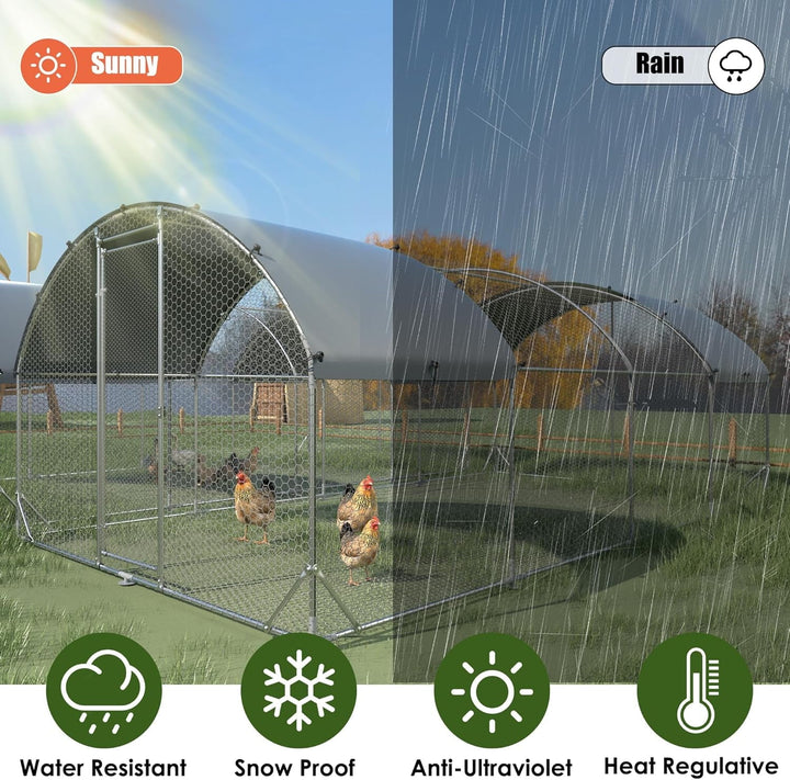 Large Metal Chicken Coop with Run for 30 Chickens, 9' x 25' x 6.5', Walk-in Poultry Cage with UV-Resistant Cover