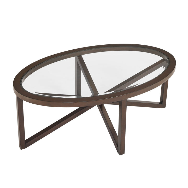 Modern Simple Glass Coffee Table, Tempered Glass Coffee Table Solid Wood Base Round Transparent Glass Top Modern Living Room Terrace Study Coffee Table