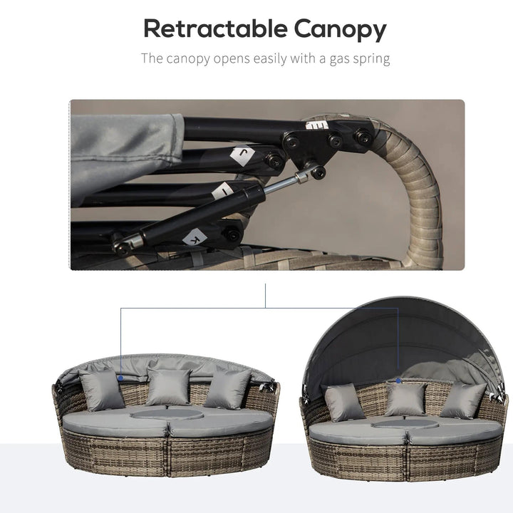 Resenkos 4-Piece Round Convertible Daybed with Cushions, Outdoor Sectional Furniture, PE Rattan, Gray