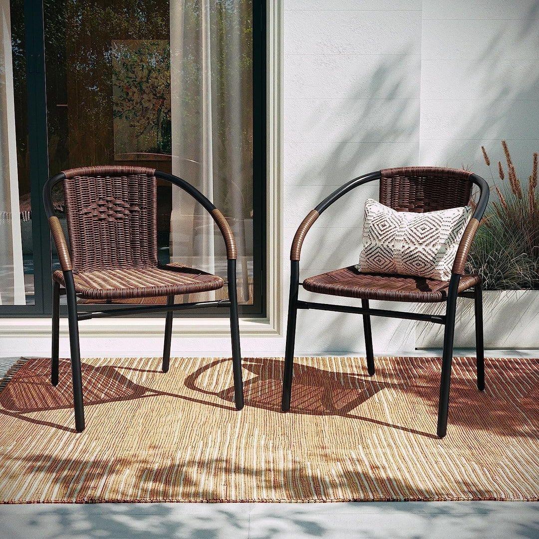 Jumpeak Lila Modern Rattan Indoor/Outdoor Stackable Dining Chairs, Stacking Rattan Bistro Chairs for Patio or Restaurant, Set of 4, Brown