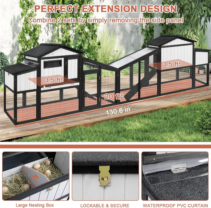 65.3"L Chicken Coop and Run, Expandable Wooden Hen House for 1-2 Chickens, 2 Story Poultry Cage with Nesting Box, Pull-Out Tray, Perches Indoor/Outdoor Pet Hutch Backyard Use, Combinable, Black