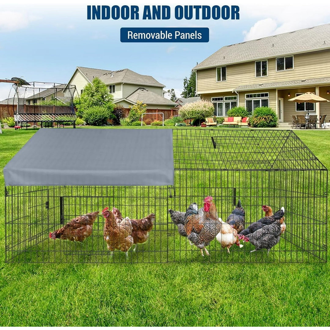 Lumiparty Portable Metal Chicken Coop, Spire Shaped Chicken Run Rabbits Habitat with Waterproof and Anti-Ultraviolet Cover for Backyard Farm, Black