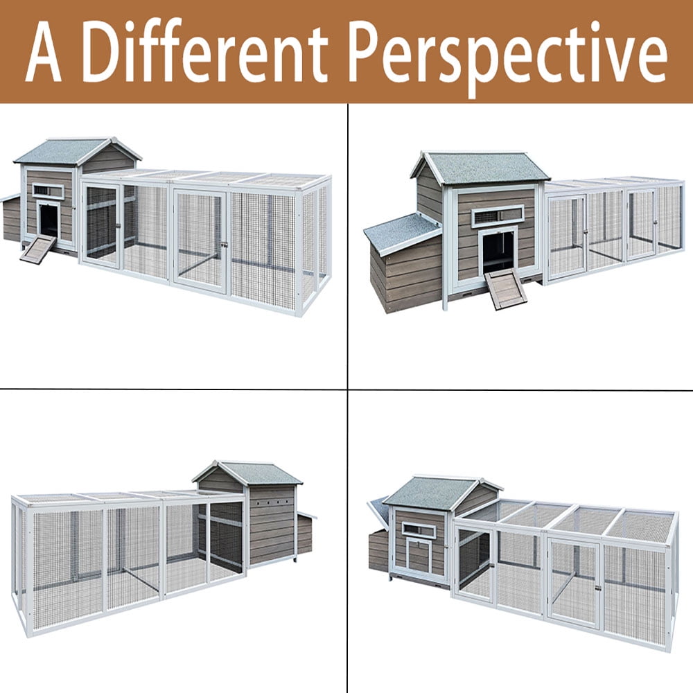 MIDOQIN 118 " Wooden Chicken Coop with Free-range Doors, Outdoor Hen House with Nesting Box & Leakproof Pull-on Tray Large Poultry Cage