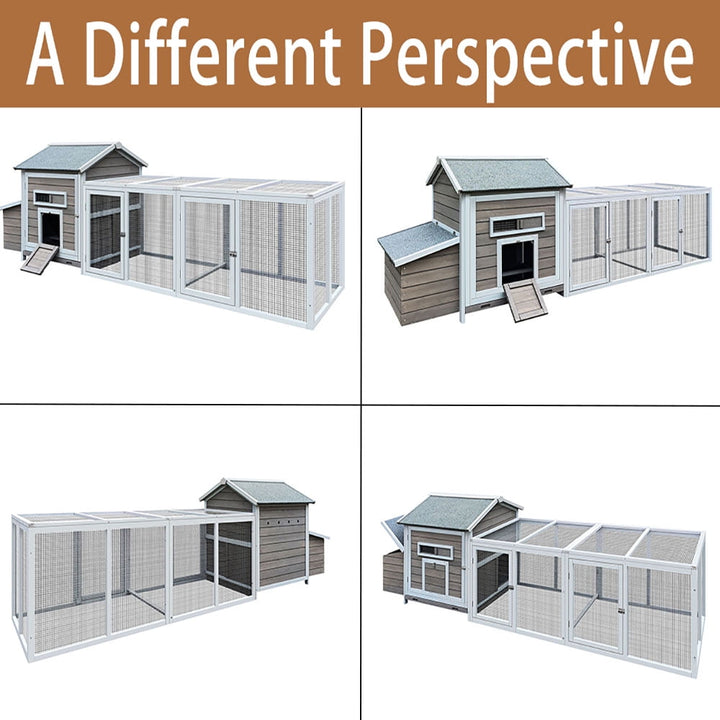 MIDOQIN 118 " Wooden Chicken Coop with Free-range Doors, Outdoor Hen House with Nesting Box & Leakproof Pull-on Tray Large Poultry Cage
