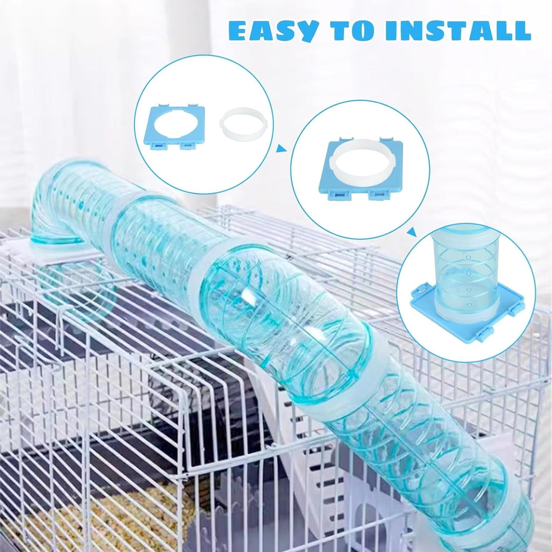 2 Set Hamster Tubes, DIY Hamster Tunnel Adventure External Pipe with 1 Hamster Water Bottle, 2 Hamster Cage Tube Stopper, 4 Pipe Connection Plates, Hamster Cage Accessories for Small Pet Sport