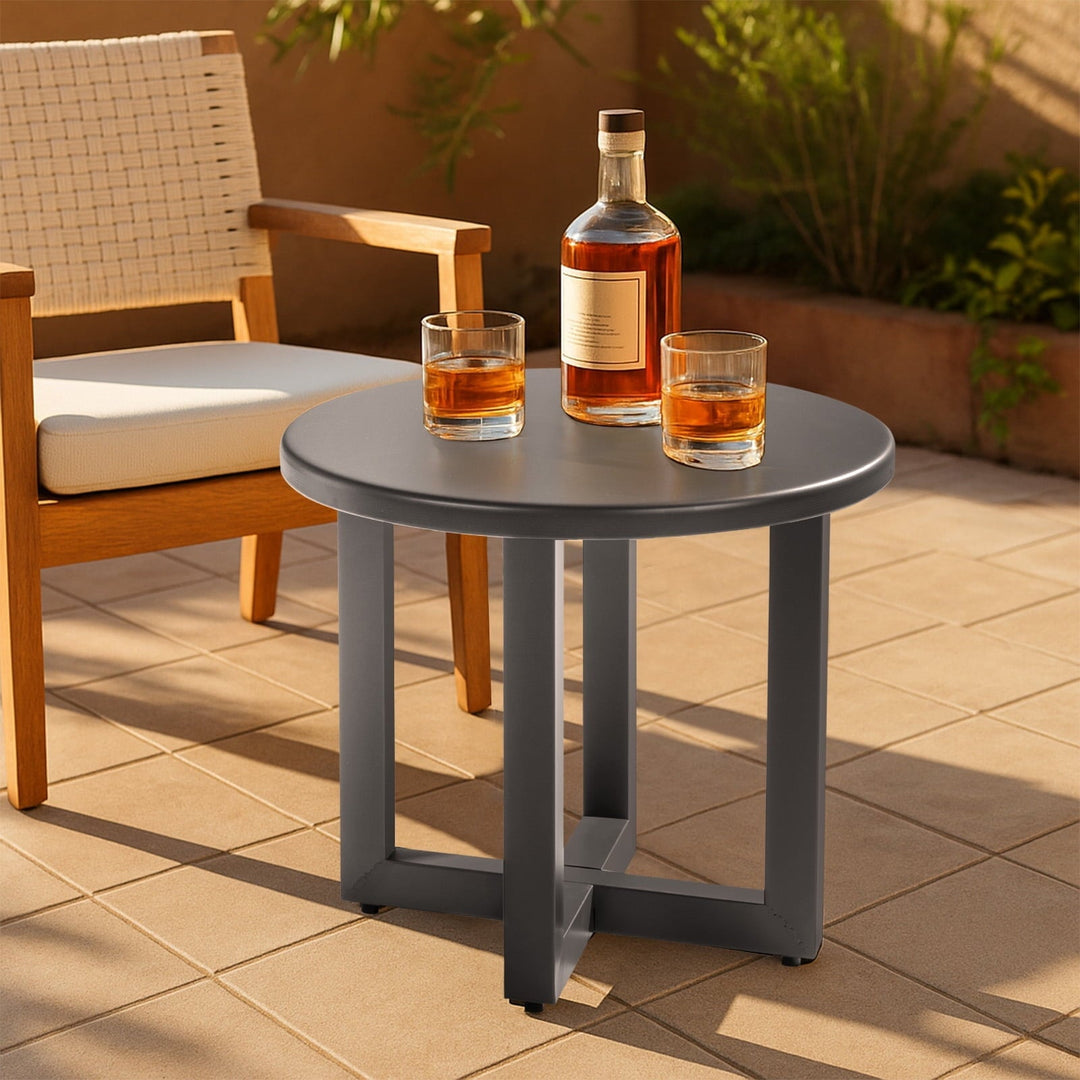 Buytoshop Outdoor Metal Round Side Table, Weather Resistant Patio End Table,Grey
