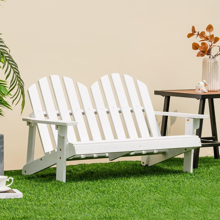 ZgoodZ Small  2-Seat Adirondack Chair - Fir Wood Double Loveseat with High Backrest,Arm Rest,300 LBS Weight Capacity, Outdoor All Weather Porch Chair for Balcony,Backyard,Poolside,Yard（Khaki Grey）