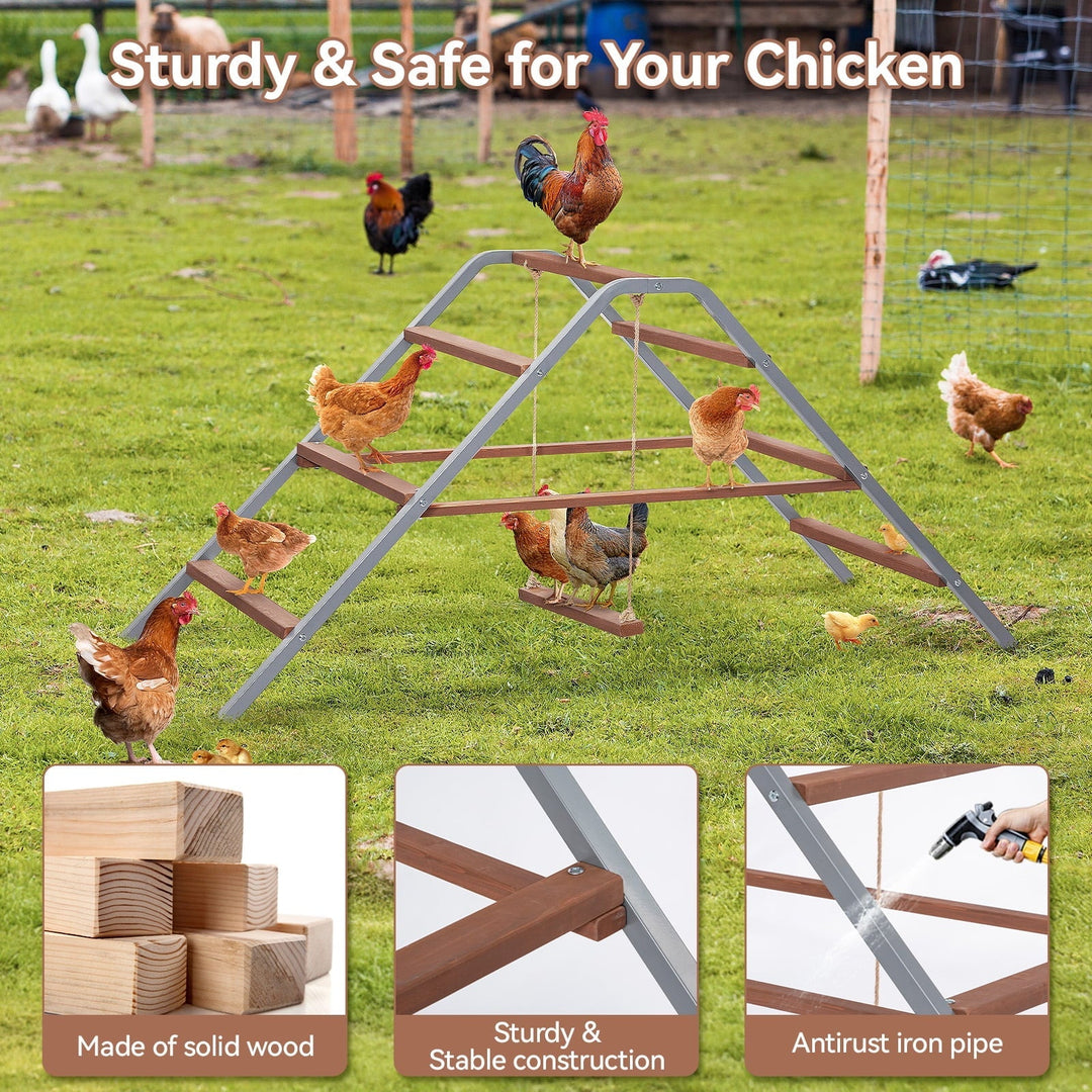 PETSFIT Chicken Roosting Bar,Solid Wood and Rustproof Iron Design, Chicken Perch with Swing for Healthy Poultry-Ideal for Backyard Coops, Farms, Easy to Assemble and Clean