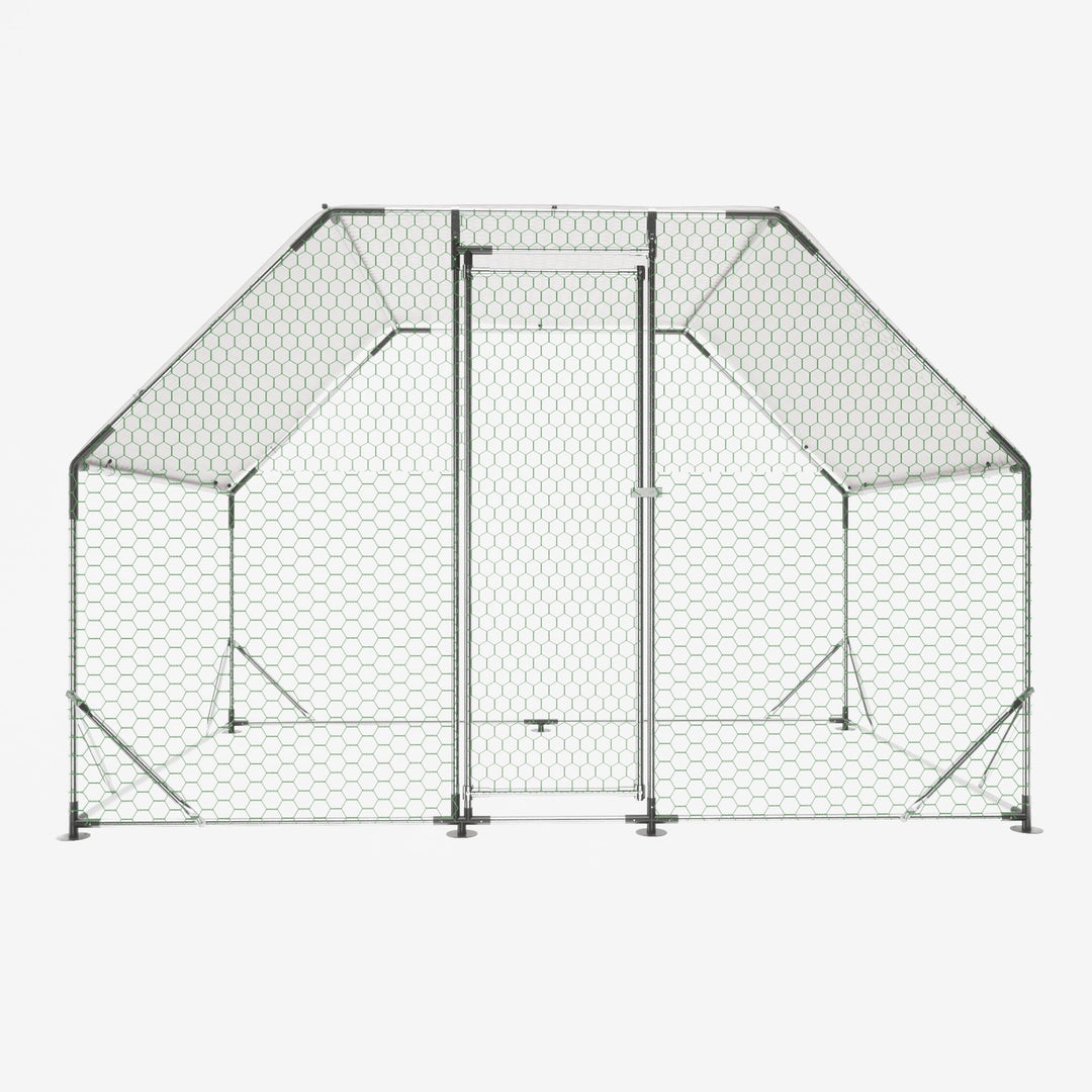 9.94 ft. x 6.46 ft. x 6.36 ft. Metal Large Chicken Coop Walk-in Poultry Cage Run Flat Shaped with Waterproof Cover