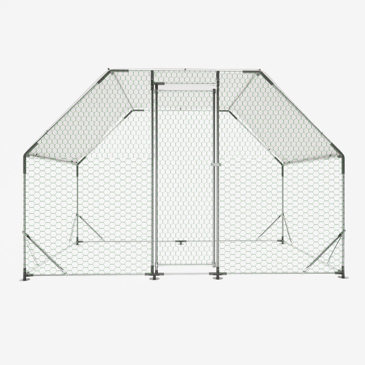9.94 ft. x 6.46 ft. x 6.36 ft. Metal Large Chicken Coop Walk-in Poultry Cage Run Flat Shaped with Waterproof Cover