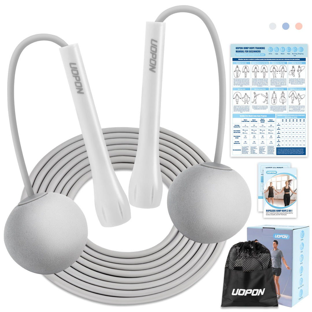 Jump Rope for Fitness, Lightweight PVC Skipping Rope for Men Women Adults Exercise with ABS Handles & Training Poster, Adjustable Tangle-Free Workout Speed Jump Rope for Home(Snow white with Ball)