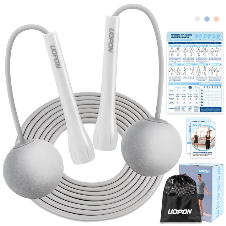 Jump Rope for Fitness, Lightweight PVC Skipping Rope for Men Women Adults Exercise with ABS Handles & Training Poster, Adjustable Tangle-Free Workout Speed Jump Rope for Home(Snow white with Ball)