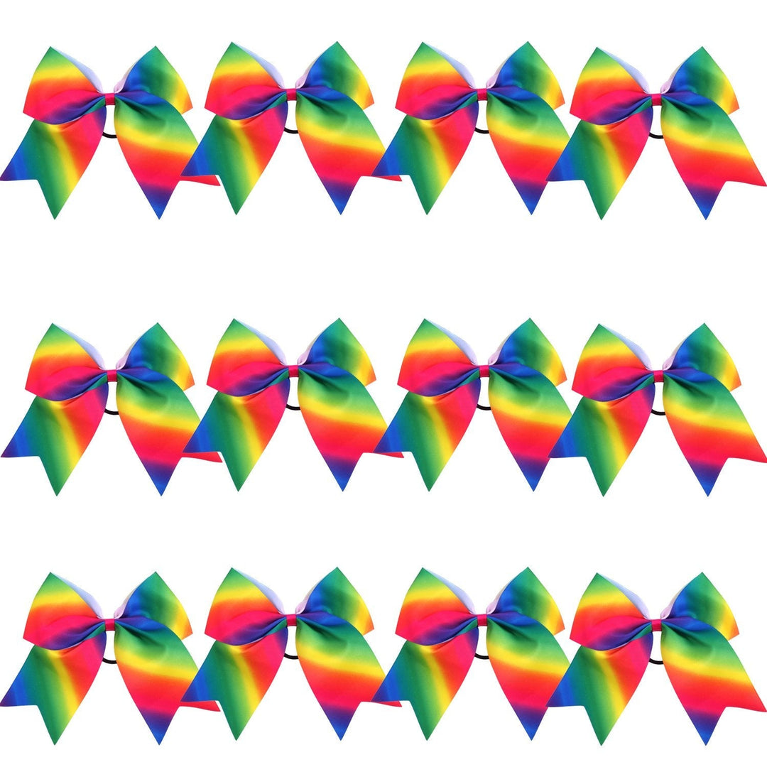 8 Inch Cheerleader Bows Ponytail Holder Cheerleading Bows Hair Tie(Rainbow)