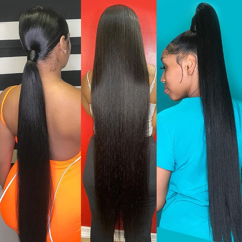 Younsolo 12A Straight Hair Bundles Human Hair Bundles 24 26 28 Inch 100% Unprocessed Brazilian Remy Virgin Hair Natural Black 3