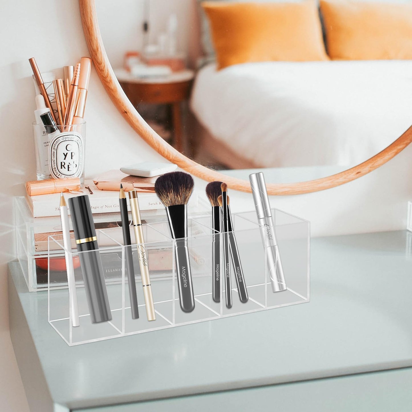 Acrylic Pen Pencil Holder, Transparent Makeup Brush Holder Organizer, Clear Pen Pot, 5 Compartments Desk Organizer, Desktop Stationery Storage for Office, Classroom, School Supplies, Vanity