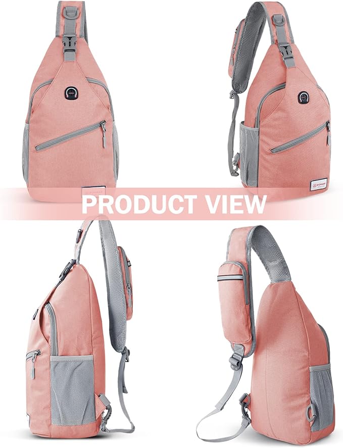 ZOMAKE Sling Bag for Women Men, Small Crossbody Sling Backpack, Mini Water Resistant Shoulder Daypack for Travel, Anti Thief Chest Bag for Hiking, Sports, Pink(new)