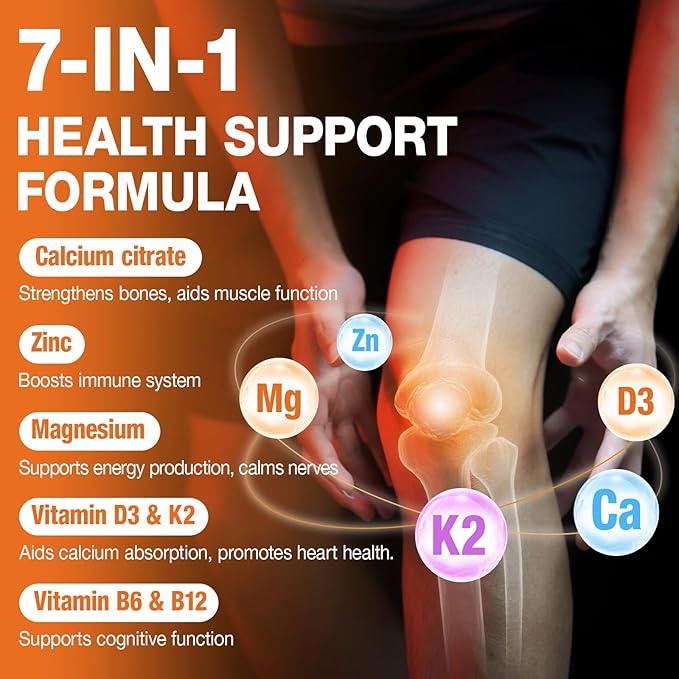 1200mg Calcium Citrate with Vitamin D3, K2, B6 & B12, Calcium Supplements for Women & Men, Plus Magnesium Zinc for Bones, Muscle & Immune Support, High Absorption Fruit Flavor 120 Calcium Gummies