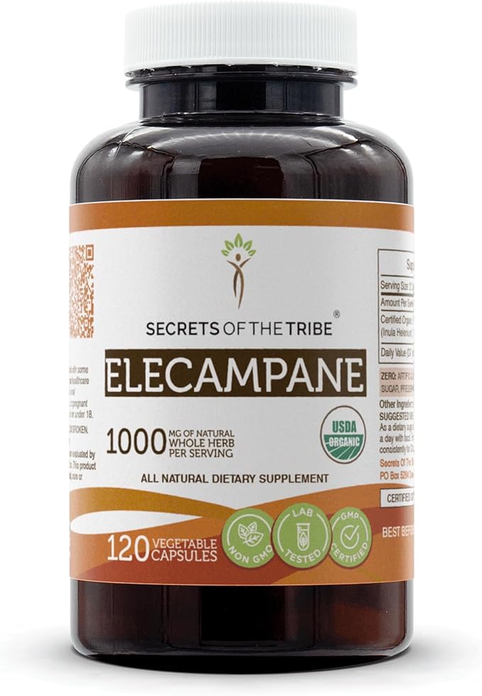 Secrets of the Tribe Elecampane 120 Capsules, 1000 mg, USDA Organic Elecampane (Inula Helenium) Dried Root (120 Capsules)