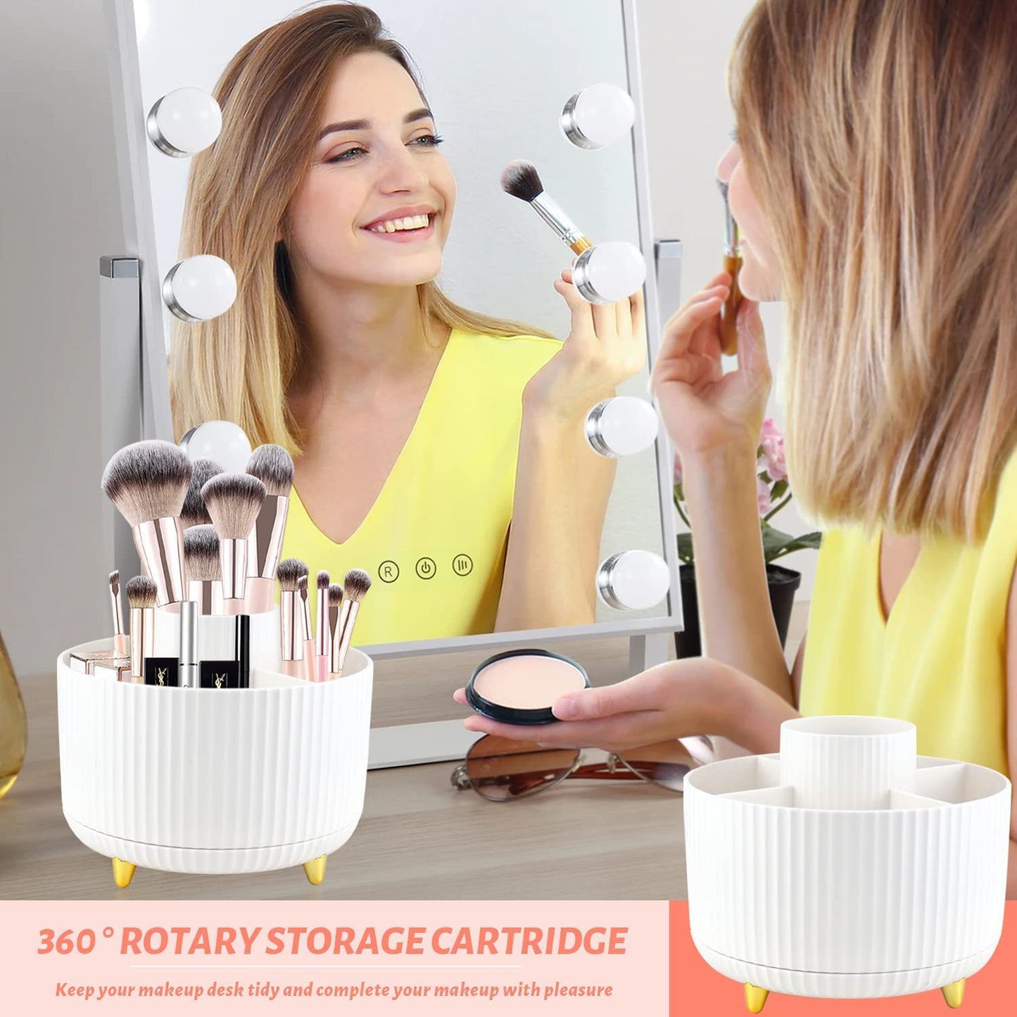 360° Rotating Pencil Pen Pot, Creative Pencil Pen Holder Makeup Brush Holder with 5 Compartments,Rotatable Desktop Desk Tidy Organiser Decorative Stationery Storage Boxes for Home Office