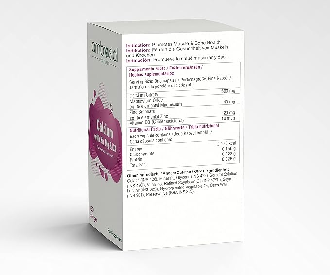 AMBROSIAL Calcium Magnesium Zinc with Vitamin D3 Pack of 1-60 Capsules